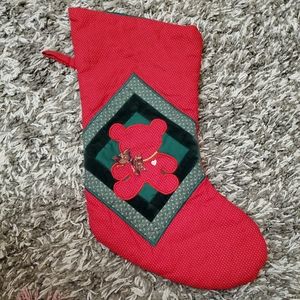 Christmas Stocking Green Velvet details Red White Polka Dots